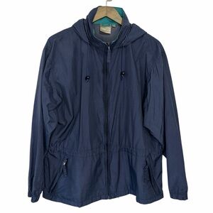 Vintage L.L.Bean Windbreaker Jacket Womens Medium Navy Blue Hooded Zip Up